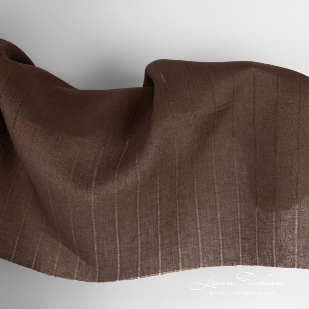 Tissu de lin brun à rayures ajourées 1 Brown linen fabric