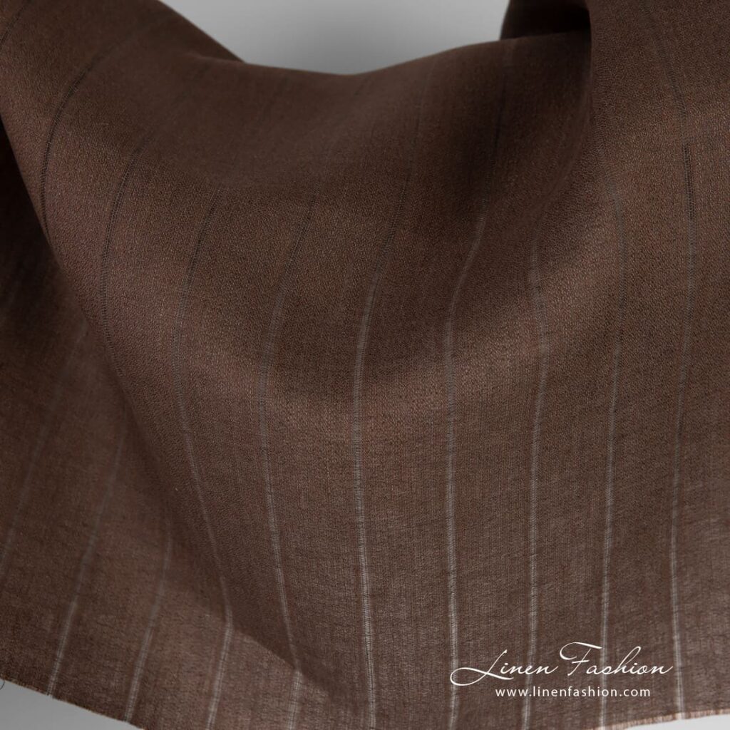 Tissu de lin brun à rayures ajourées 2 Coffee brown linen fabric