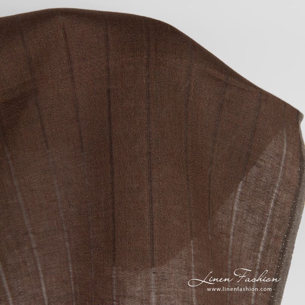 Tissu de lin brun à rayures ajourées 3 Coffee brown linen fabric with stripes