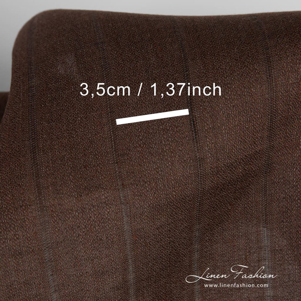 Tissu de lin brun à rayures ajourées 4 Brown linen fabric with stripes
