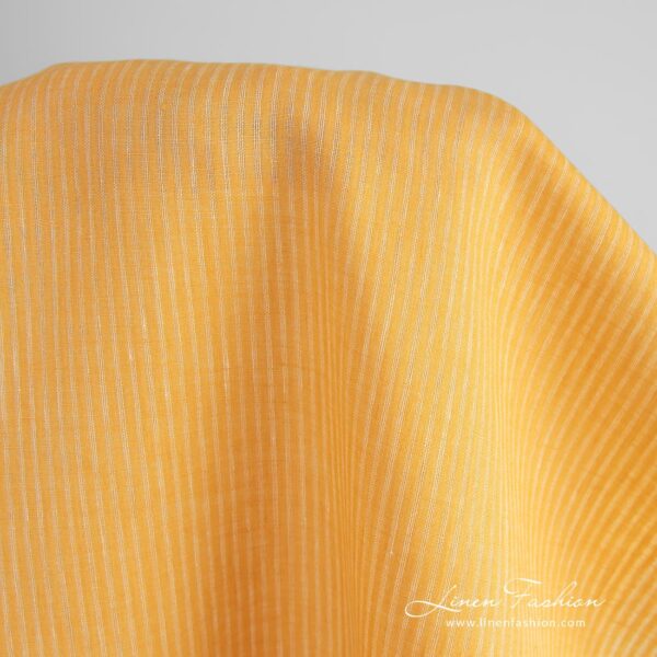 Yellow 100% linen fabric in openweave stripes