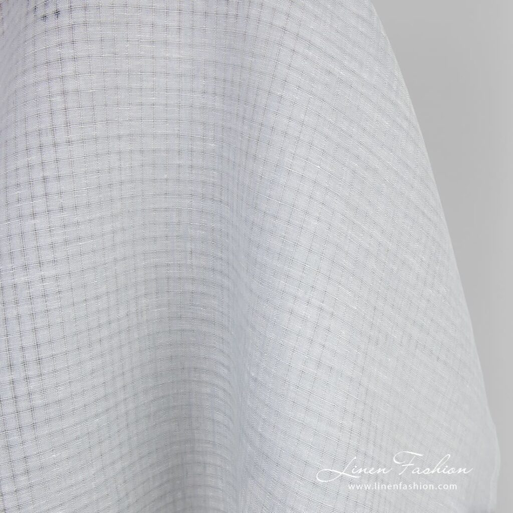 Tissu de lin gris bleuté à carreaux transparents 2 Bluish grey 100% linen fabric in transparent checks