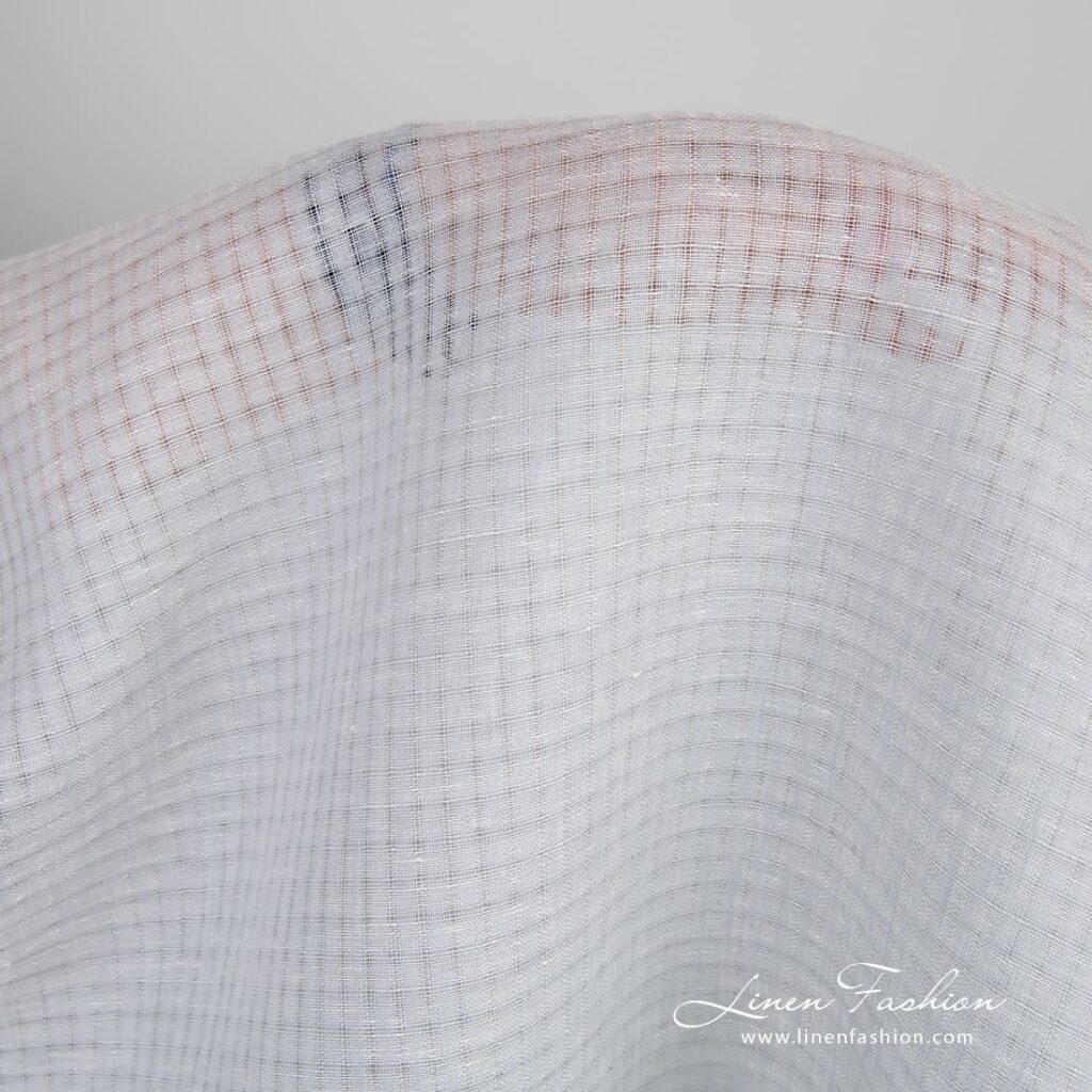 Tissu de lin gris bleuté à carreaux transparents 3 Linen fabric in bluish grey and white melange