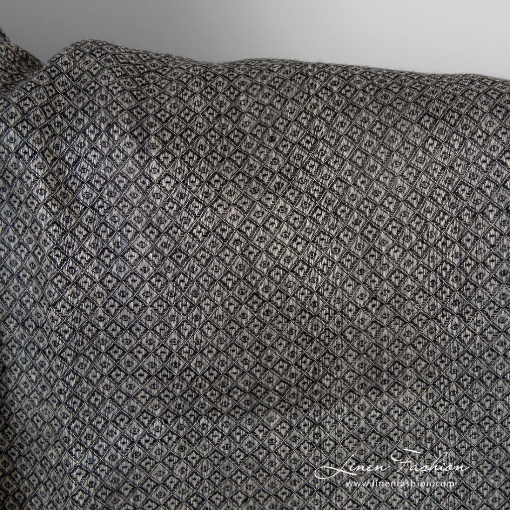 Tissu en lin gris à motifs de losanges noirs 3 Grey linen fabric