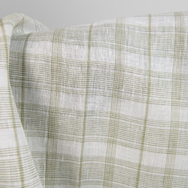 Tissu de lin blanc cassé à carreaux vert olive clair – Image 3