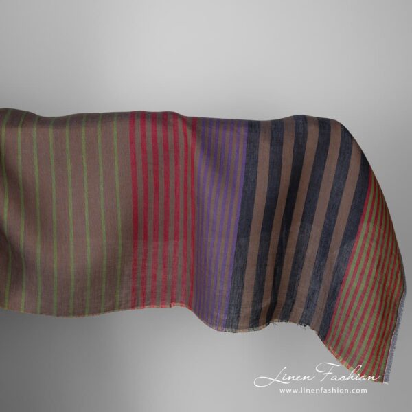 Tissu de lin rayé marron multicolore