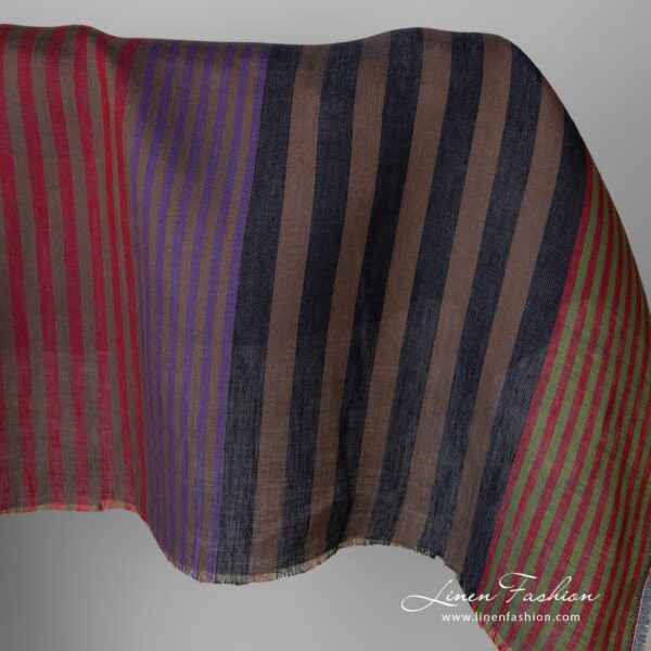 Tissu de lin rayé marron multicolore – Image 2