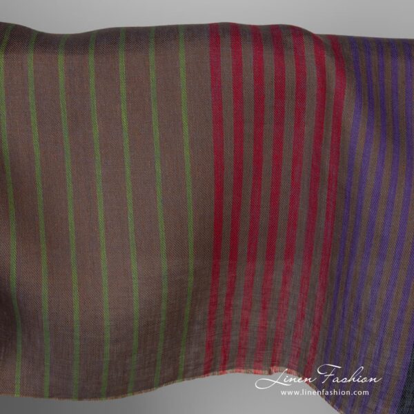 Tissu de lin rayé marron multicolore – Image 3