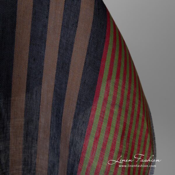 Tissu de lin rayé marron multicolore – Image 4