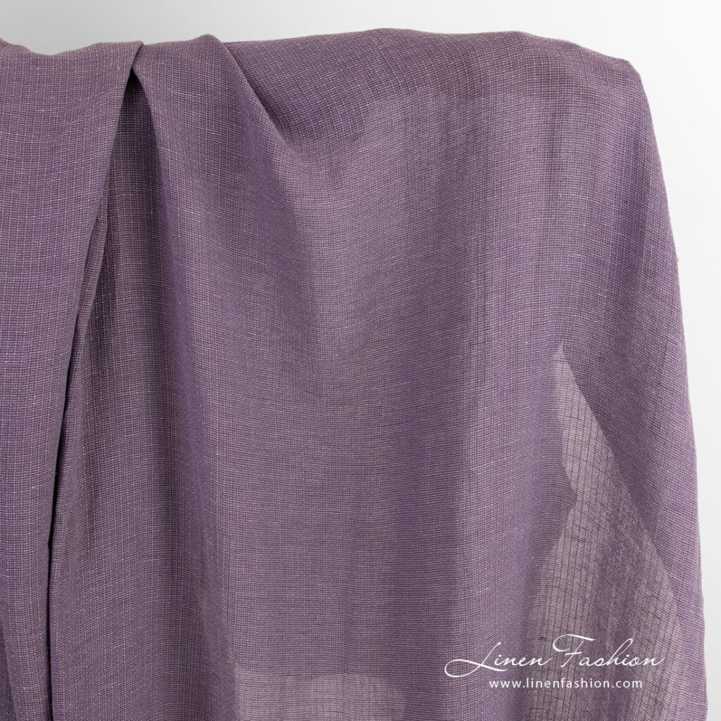 Tissu de coton lin violet transparent lavé 1 Transparent violet linen cotton fabric