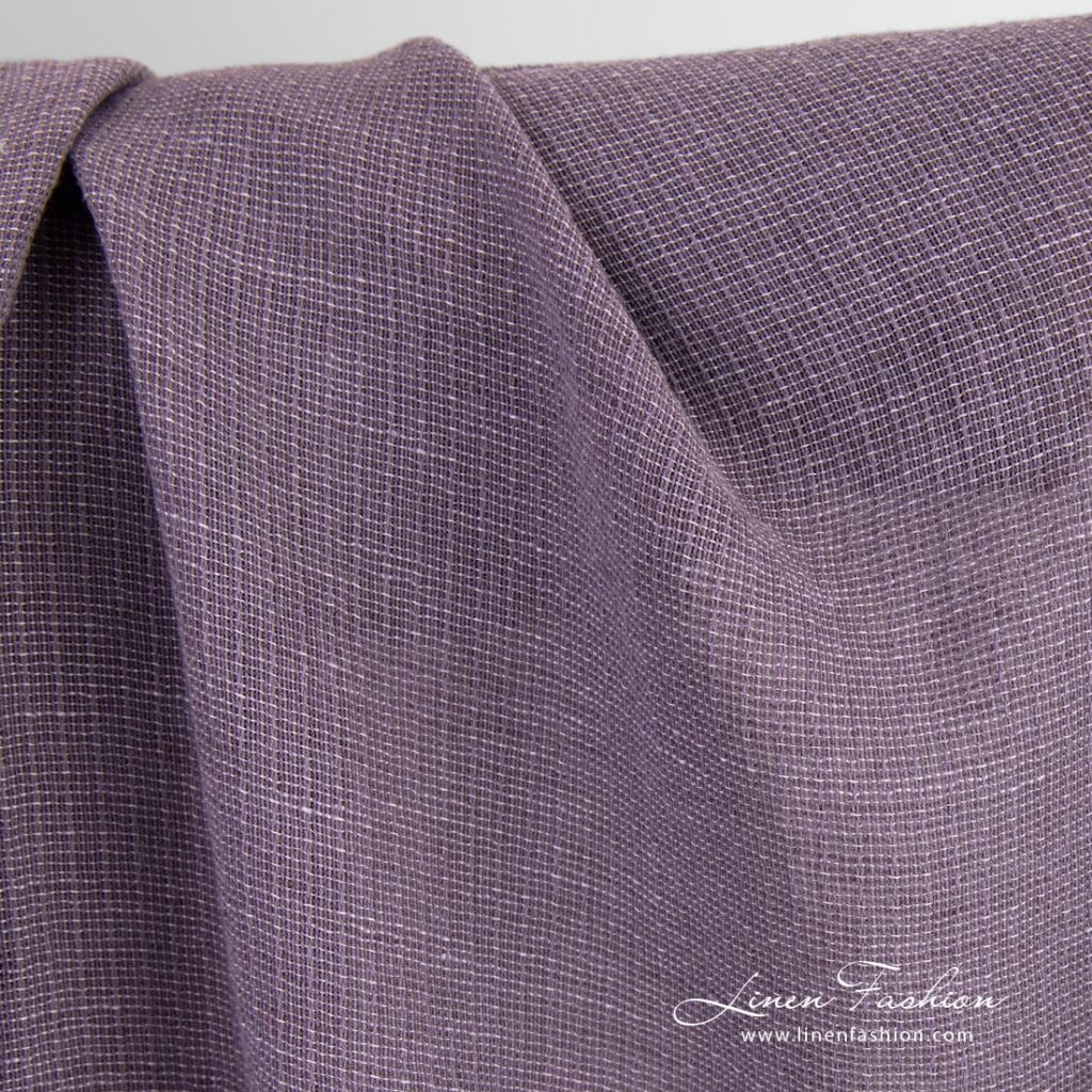 Tissu de coton lin violet transparent lavé 2 Transparent violet linen cotton fabric in stripes
