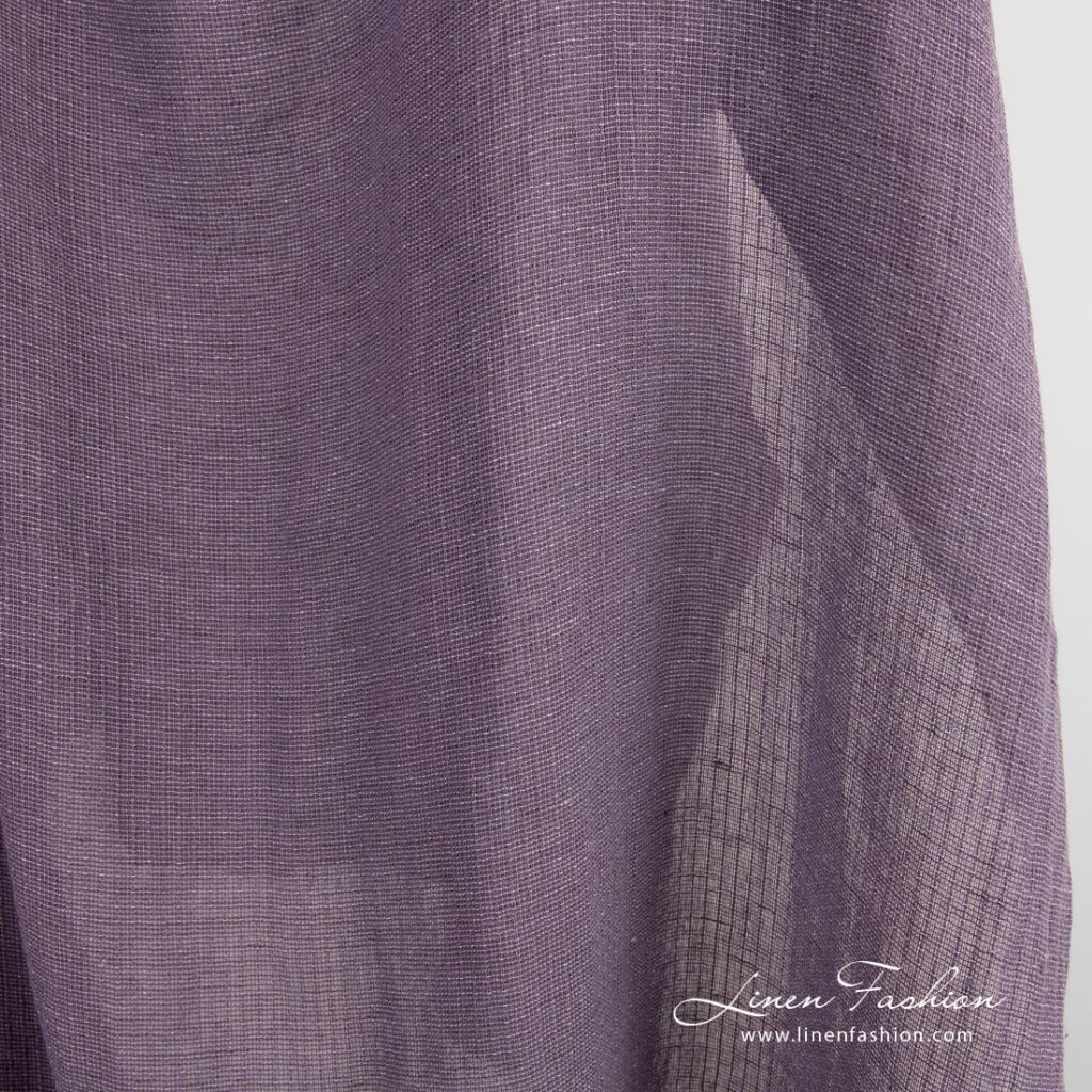 Tissu de coton lin violet transparent lavé 4 Violet linen cotton fabric in gauze