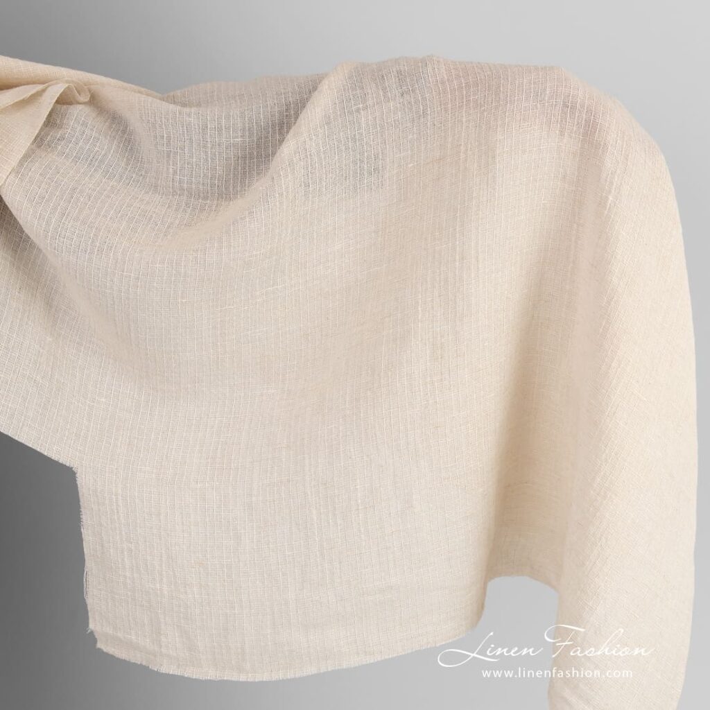 Tissu coton lin beige transparent lavé 1 Beige linen cotton fabric