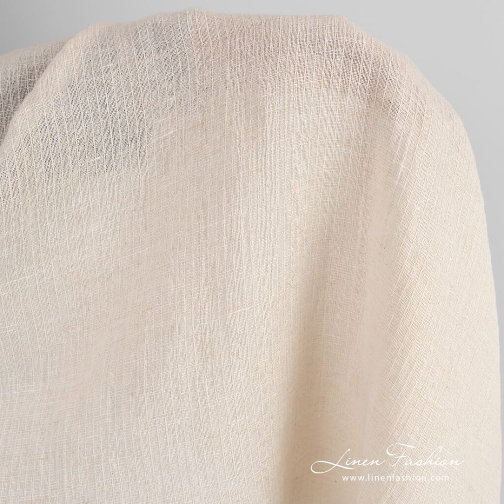 Tissu coton lin beige transparent lavé 2 Beige linen cotton fabric, transparent