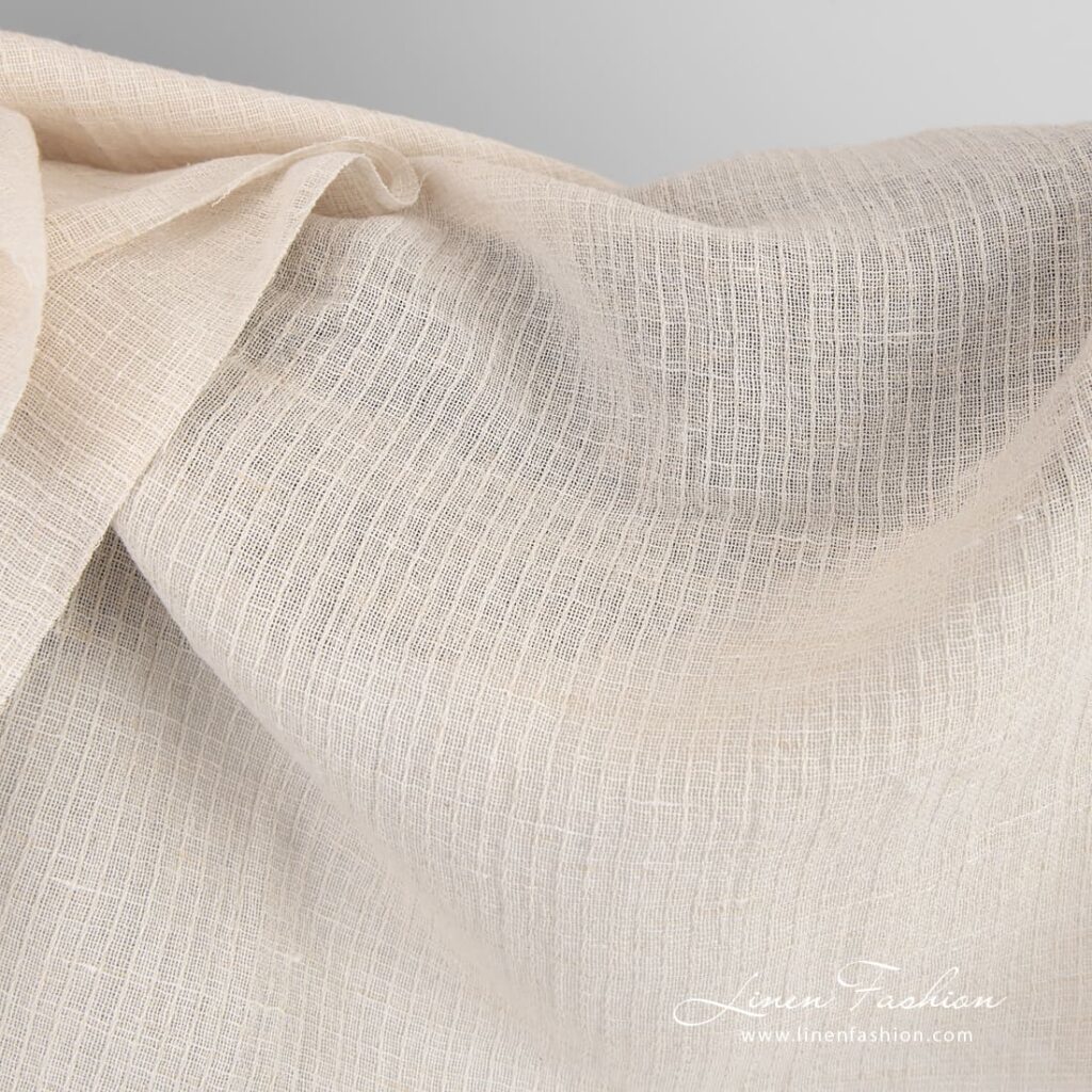 Tissu coton lin beige transparent lavé 3 Beige linen cotton fabric in stripes