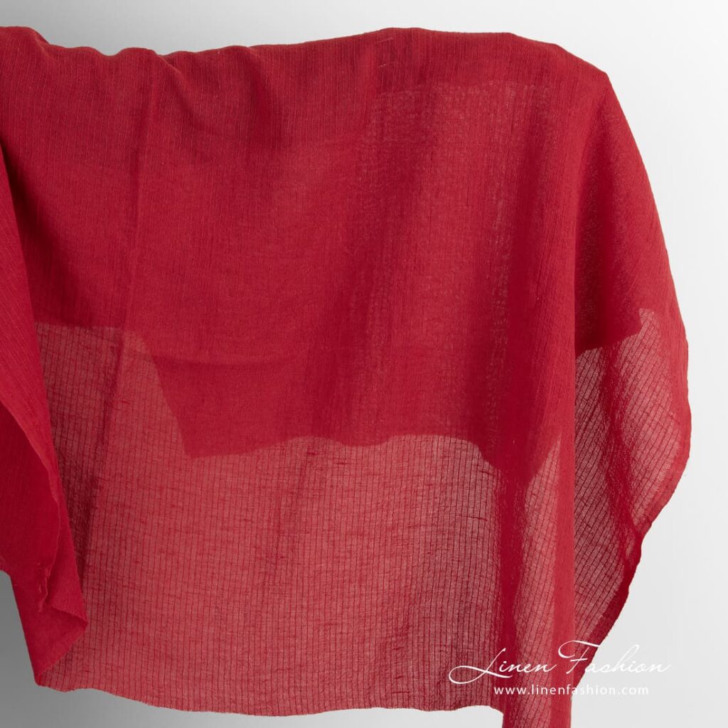 Tissu coton lin rouge transparent lavé 1 Red linen cotton fabric