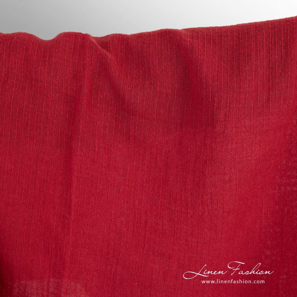 Tissu coton lin rouge transparent lavé 2 Red linen cotton fabric in stripes
