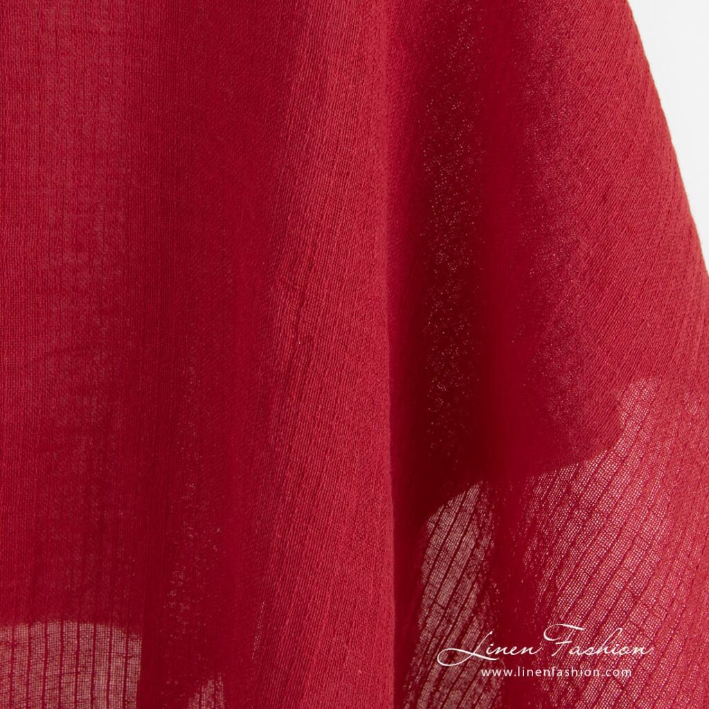 Tissu coton lin rouge transparent lavé 3 Red linen cotton fabric, transparent