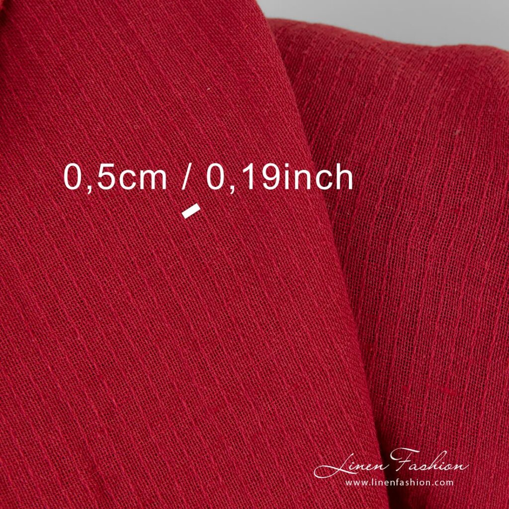 Tissu coton lin rouge transparent lavé 4 Red linen cotton fabric, washed