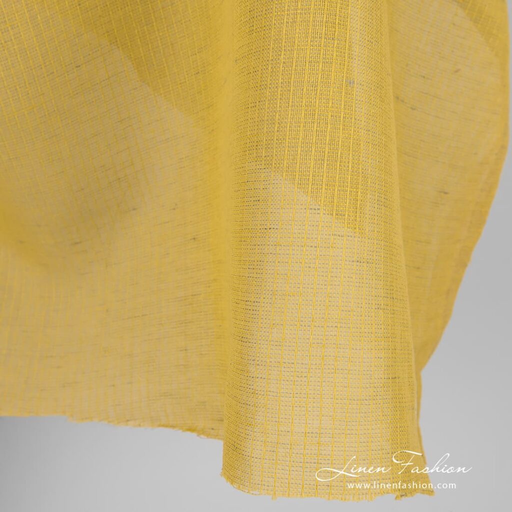 Tissu en coton lin jaune transparent 3 Yellow linen cotton fabric, striped