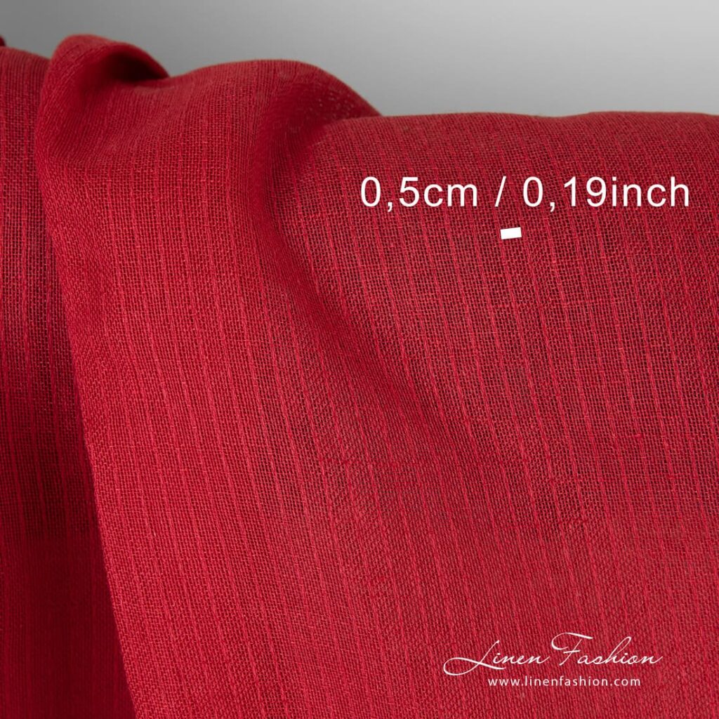 Tissu de coton lin rouge transparent 4 Transparent red linen cotton fabric in decorative vertical stripes