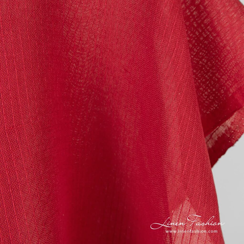 Tissu de coton lin rouge transparent 2 Transparent red linen cotton fabric in vertical stripes