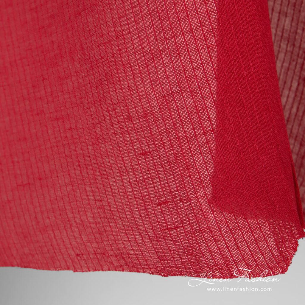 Tissu de coton lin rouge transparent 3 Transparent red linen cotton fabric, perfect for curtains, scarves, shawls