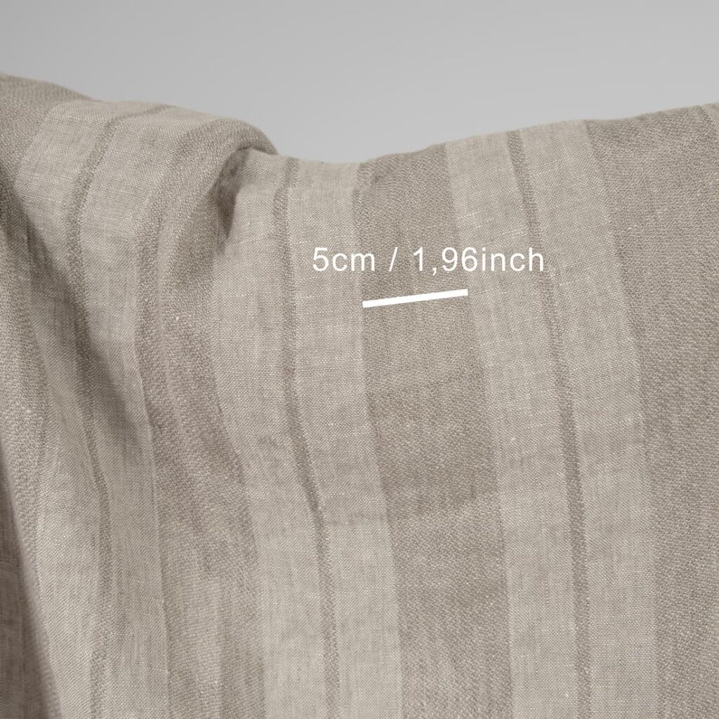 Tissu de lin lavé rayures beiges deux tons 3 Washed linen fabric two tone beige stripes with measurements