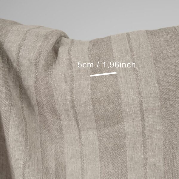 Washed linen fabric two tone beige stripes with measurements