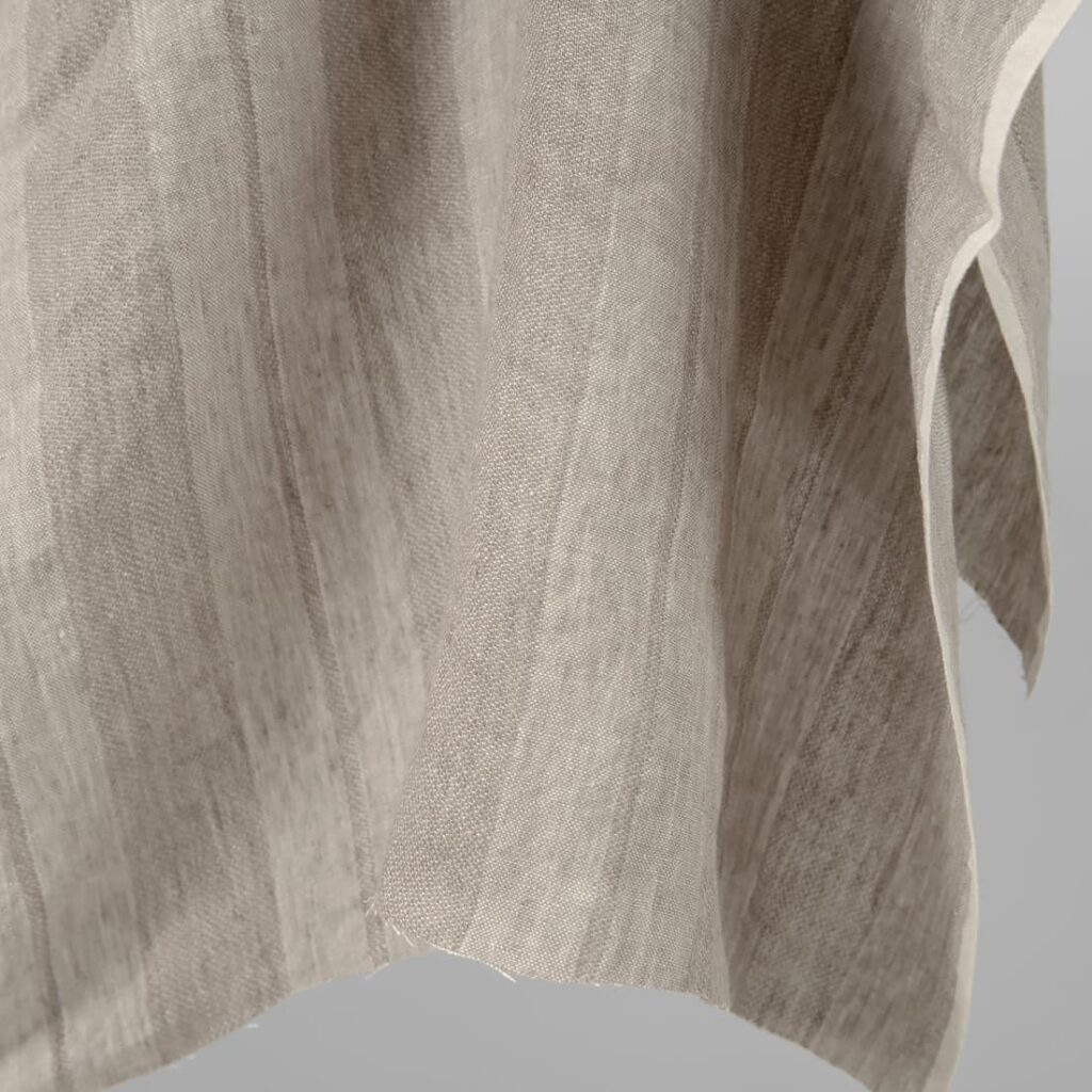 Tissu de lin lavé rayures beiges deux tons 2 Washed linen fabric two tone beige stripes edge