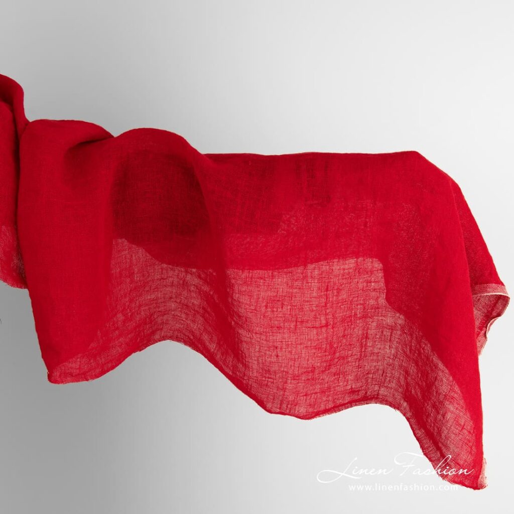 Tissu de lin rouge transparent lavé 1 Red linen fabric