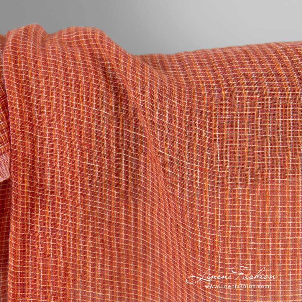 Tissu de lin transparent en mélange orange lavé 2 Transparent linen fabric in orange melange, specially washed