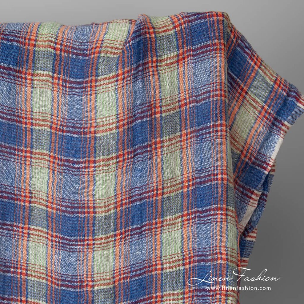 Tissu léger en lin lavé à carreaux multicolores 2 Lightweight washed linen fabric multicolour checks product photo
