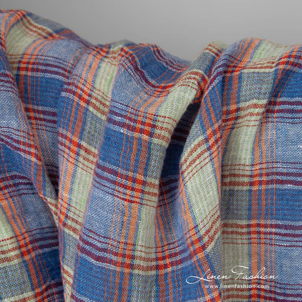 Tissu léger en lin lavé à carreaux multicolores 4 Lightweight washed linen fabric multicolour checks gauze