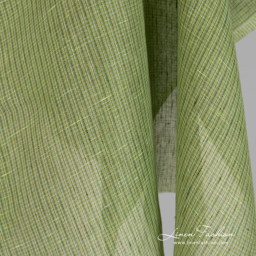 Tissu de lin à petits carreaux 3 Lime green linen fabric in checks