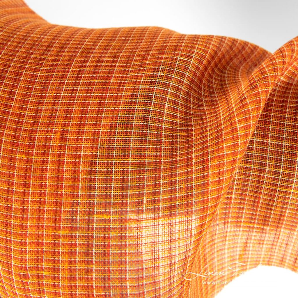 Tissu de lin orange à carreaux transparents 3 Orange linen fabric in checks