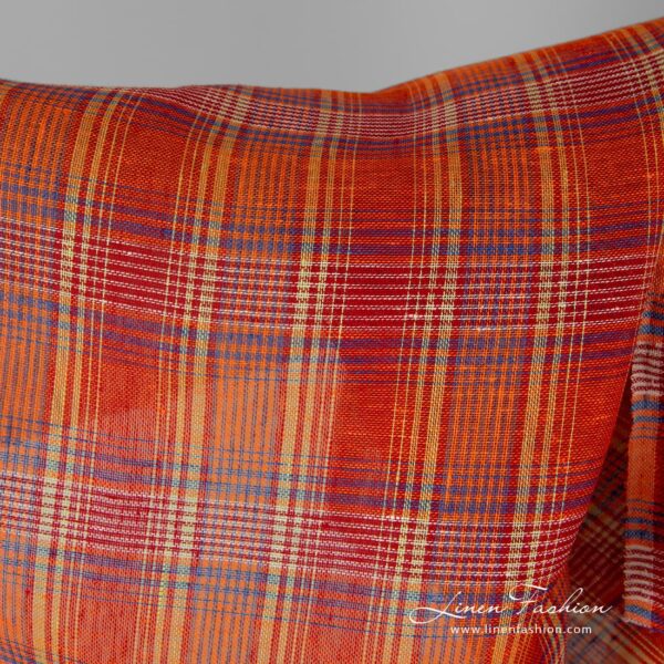 Red orange checked linen fabric.