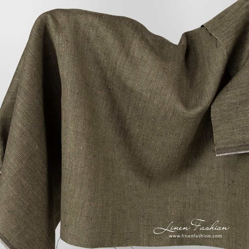 Tissu de lin mélangé vert grisâtre 1 Linen fabric greyish green melange.
