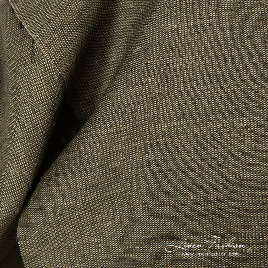 Tissu de lin mélangé vert grisâtre 3 Green melange linen fabric.