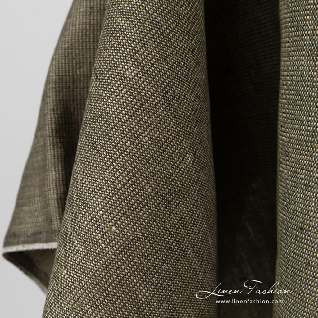 Tissu de lin mélangé vert grisâtre 4 Greyish linen fabric.