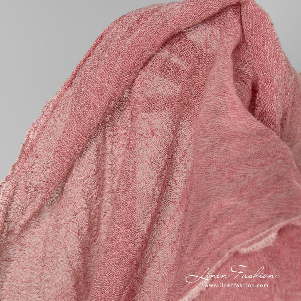 Laine de lin rose pivoine tissu lavé 2 Linen wool washed fabric.