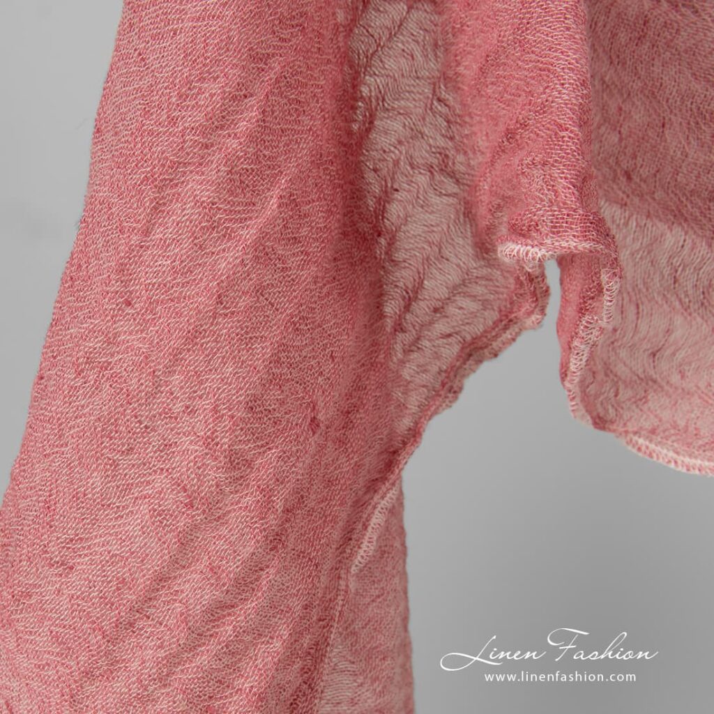 Laine de lin rose pivoine tissu lavé 3 Washed peony pink fabric.