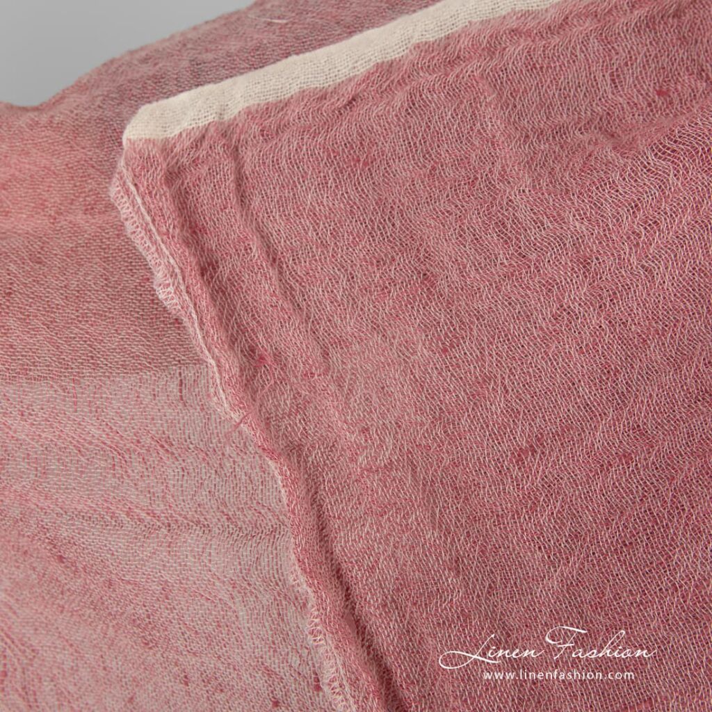 Laine de lin rose pivoine tissu lavé 4 Washed linen wool peony pink fabric.