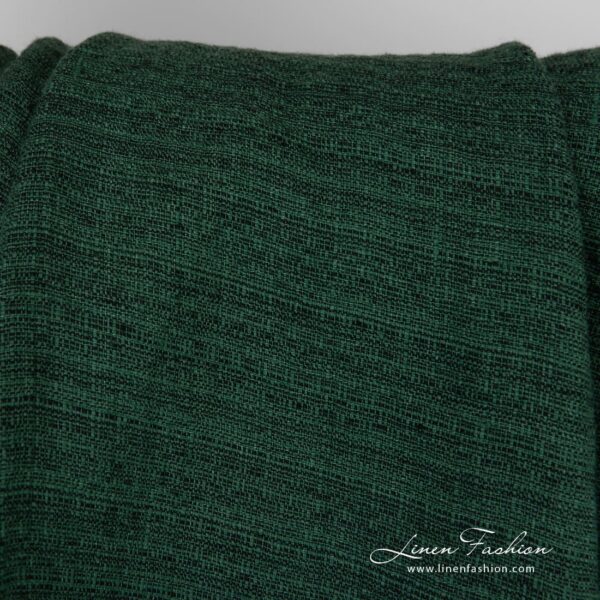 Forest green linen fabric in tweed pattern