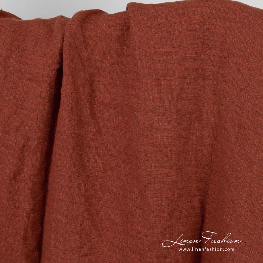 Tissu de lin brun chaud à motif tweed lavé 2 Red Linen Fabric