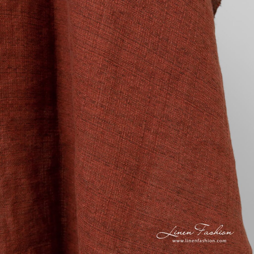 Tissu de lin brun chaud à motif tweed lavé 4 Red linen fabric, washed