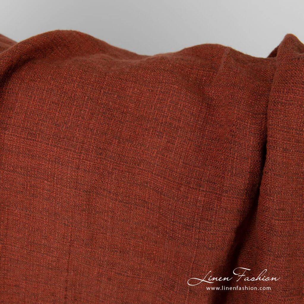 Tissu de lin brun chaud à motif tweed lavé 3 Red linen fabric in tweed pattern