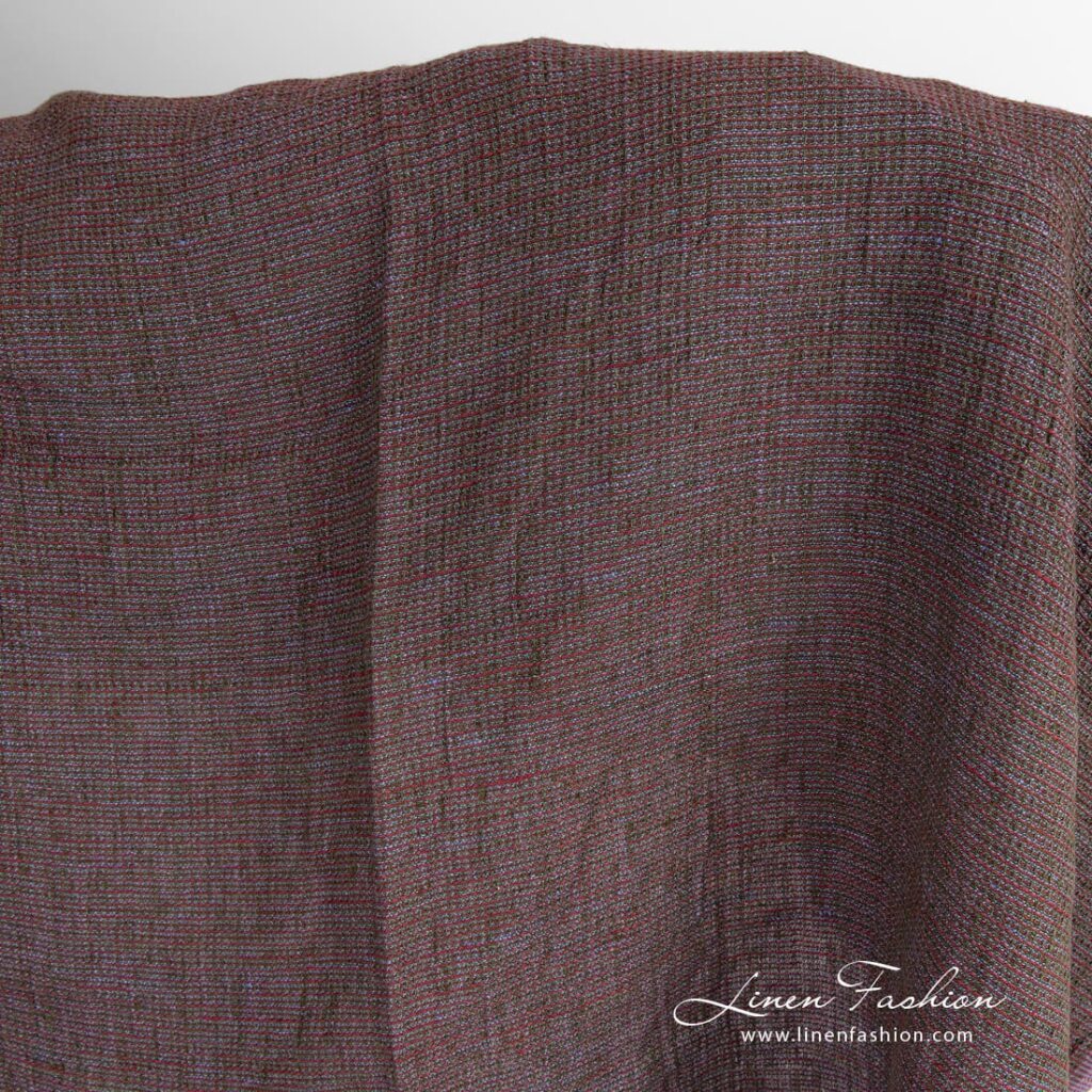 Tissu de lin multicolore à motif gaufré lavé 2 Multicolored linen fabric in "waffle" pattern