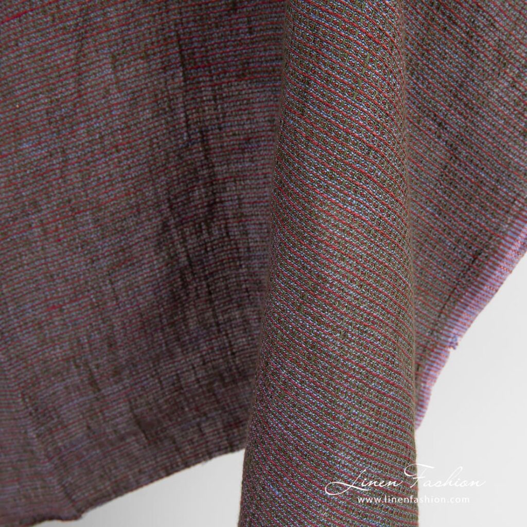 Tissu de lin multicolore à motif gaufré lavé 4 Multicolored linen fabric, washed