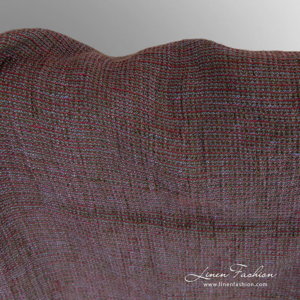 Tissu de lin multicolore à motif gaufré lavé 3 Multicolored linen fabric with "waffle" checks
